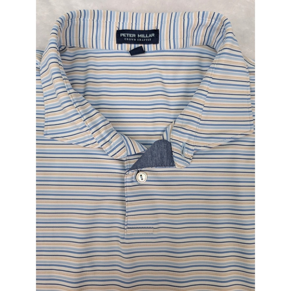 Peter Millar Crown Crafted Polo Shirt Men's XXL Blue Striped Performance Wicking